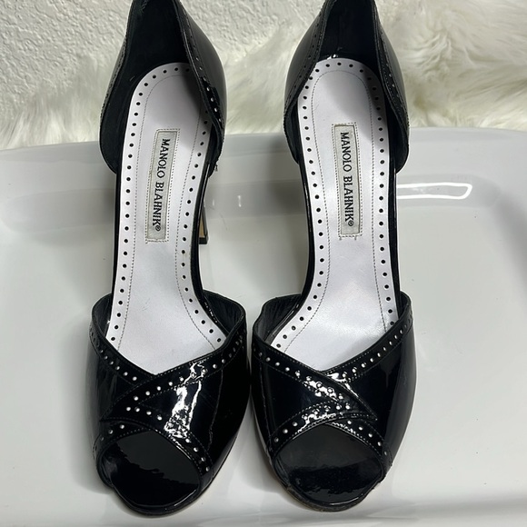 Manolo Blahnik Black Peep-Toe Heels - Picture 10 of 12